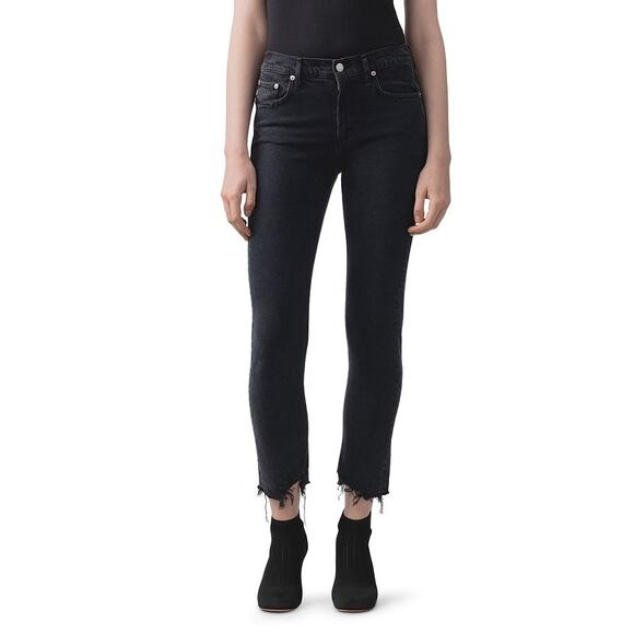AGOLDE Womens Jeans 27 Organic Cotton Washed Black Fray Ankle Toni High Rise - Picture 1 of 9